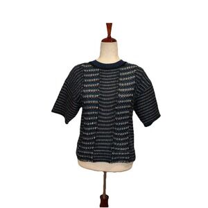 Kenzo Paris Alpaca Wool Woven Short Sleeved Sweater Black Blue Green Gold Sz S